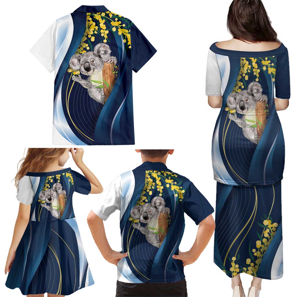 Australia Day Family Matching Puletasi and Hawaiian Shirt Koala Blue Modern Vibe