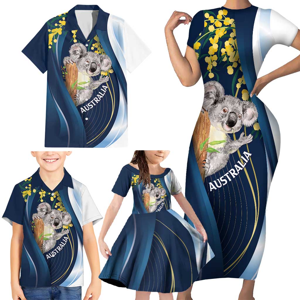 Australia Day Family Matching Short Sleeve Bodycon Dress and Hawaiian Shirt Koala Blue Modern Vibe