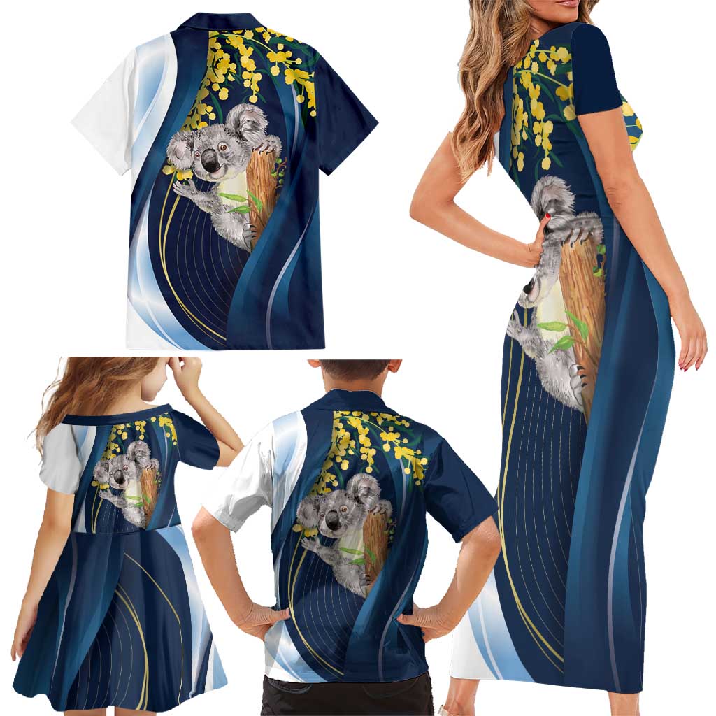 Australia Day Family Matching Short Sleeve Bodycon Dress and Hawaiian Shirt Koala Blue Modern Vibe