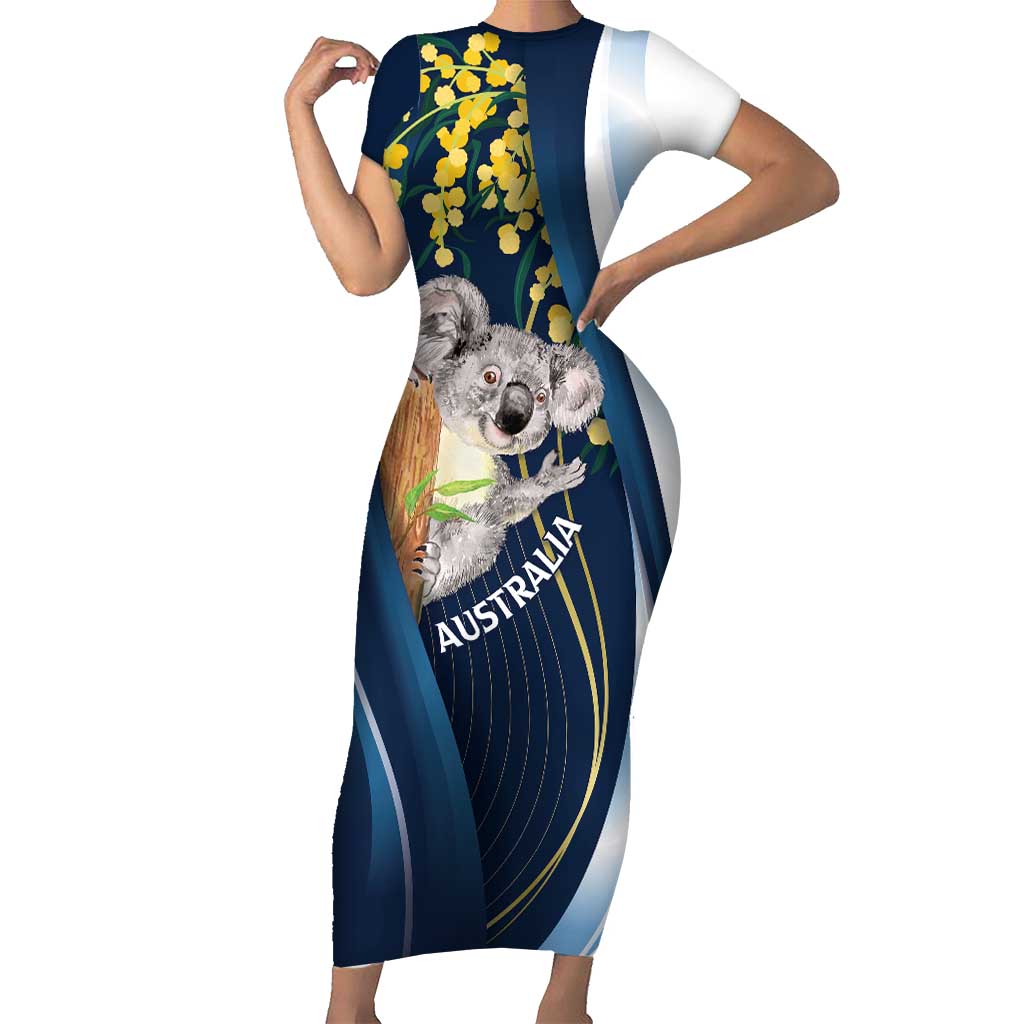 Australia Day Family Matching Short Sleeve Bodycon Dress and Hawaiian Shirt Koala Blue Modern Vibe