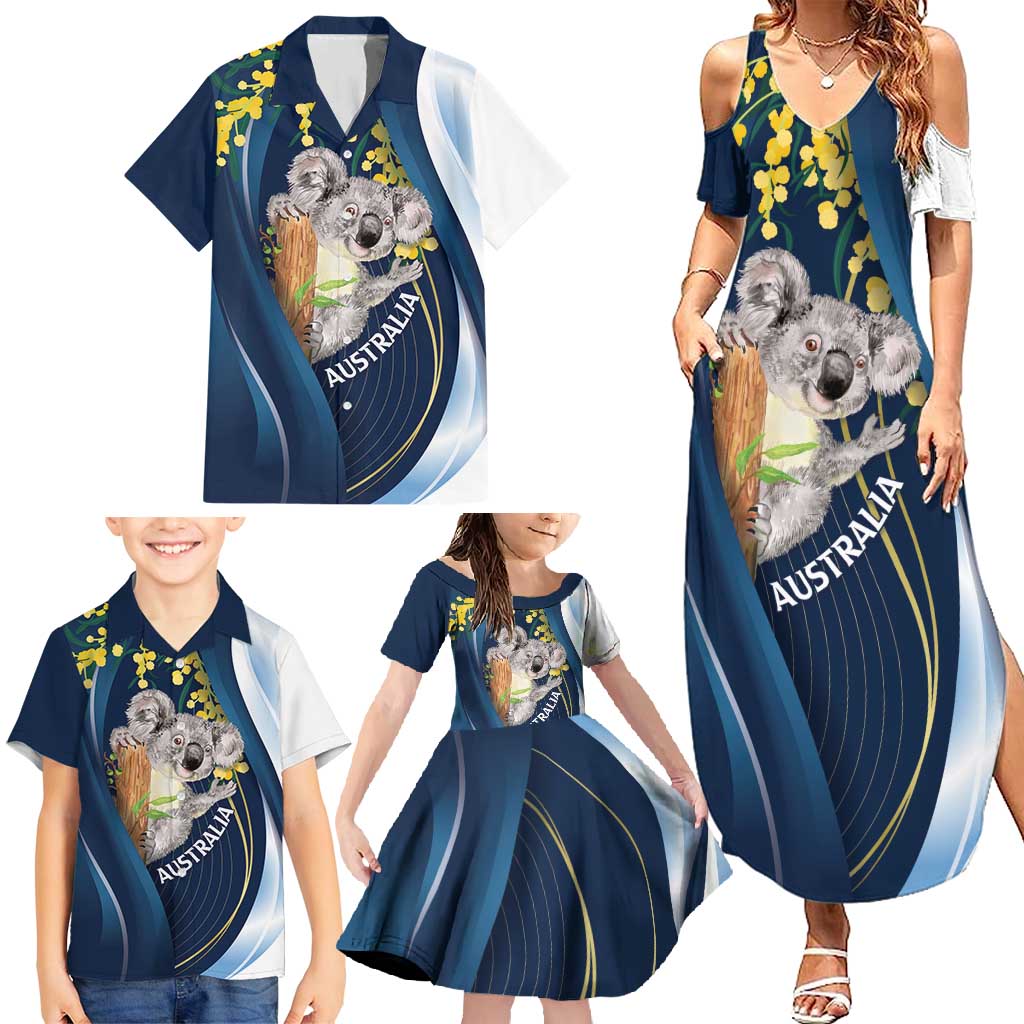 Australia Day Family Matching Summer Maxi Dress and Hawaiian Shirt Koala Blue Modern Vibe