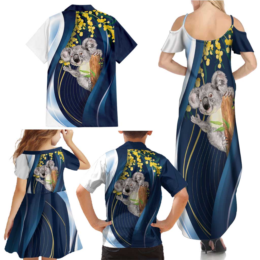 Australia Day Family Matching Summer Maxi Dress and Hawaiian Shirt Koala Blue Modern Vibe