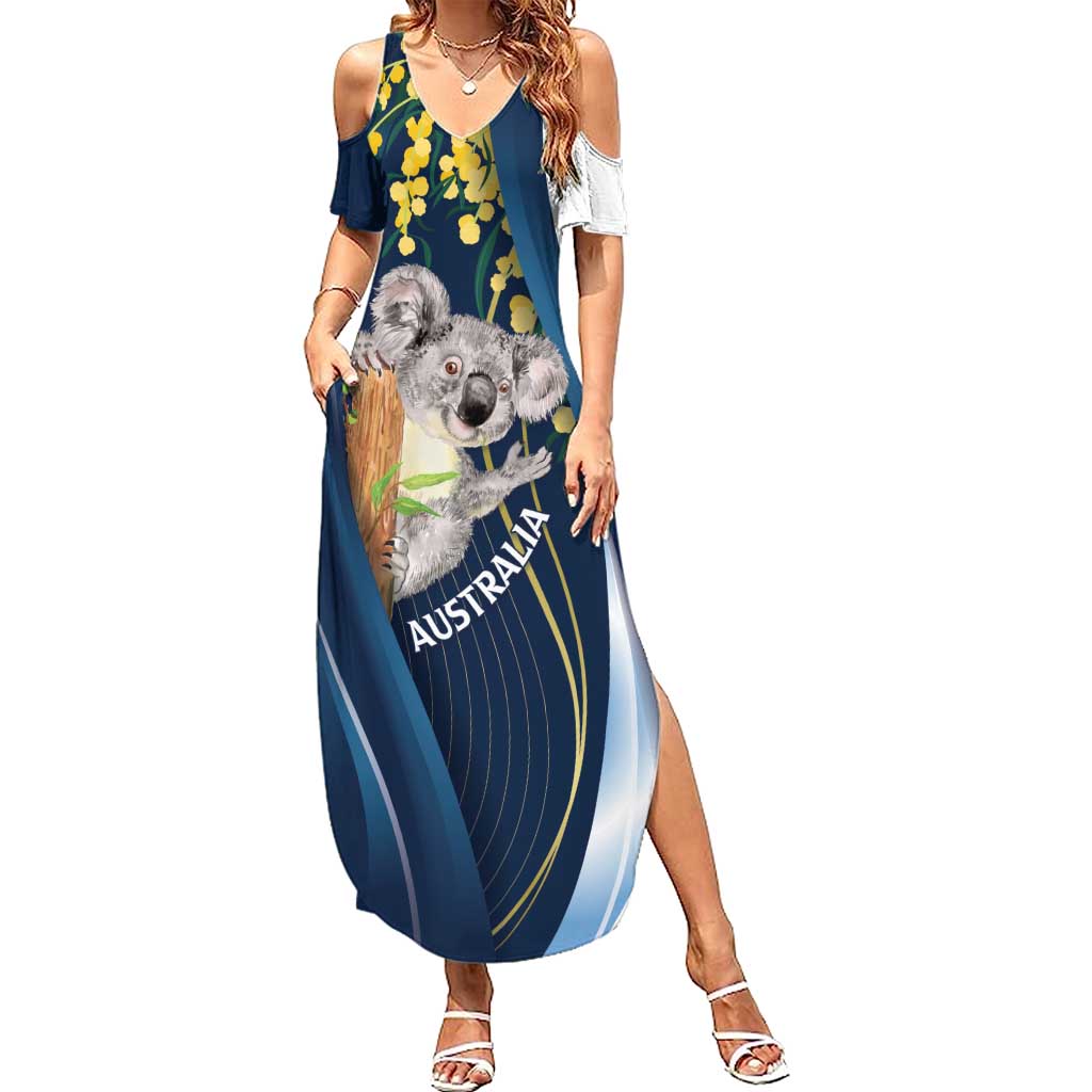 Australia Day Family Matching Summer Maxi Dress and Hawaiian Shirt Koala Blue Modern Vibe