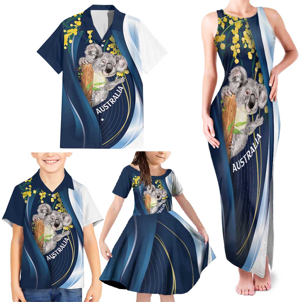 Australia Day Family Matching Tank Maxi Dress and Hawaiian Shirt Koala Blue Modern Vibe