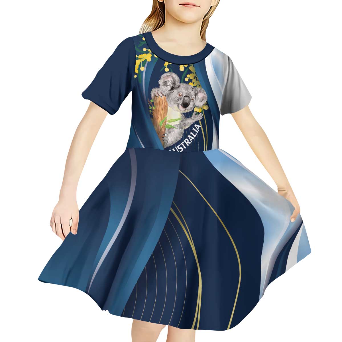 Australia Day Kid Short Sleeve Dress Koala Blue Modern Vibe - Vibe Hoodie Shop