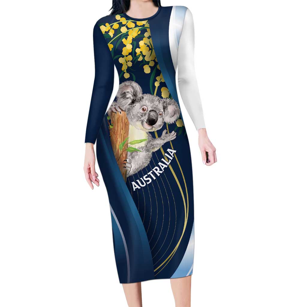 Australia Day Long Sleeve Bodycon Dress Koala Blue Modern Vibe