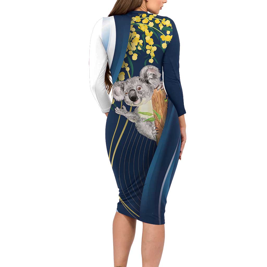 Australia Day Long Sleeve Bodycon Dress Koala Blue Modern Vibe