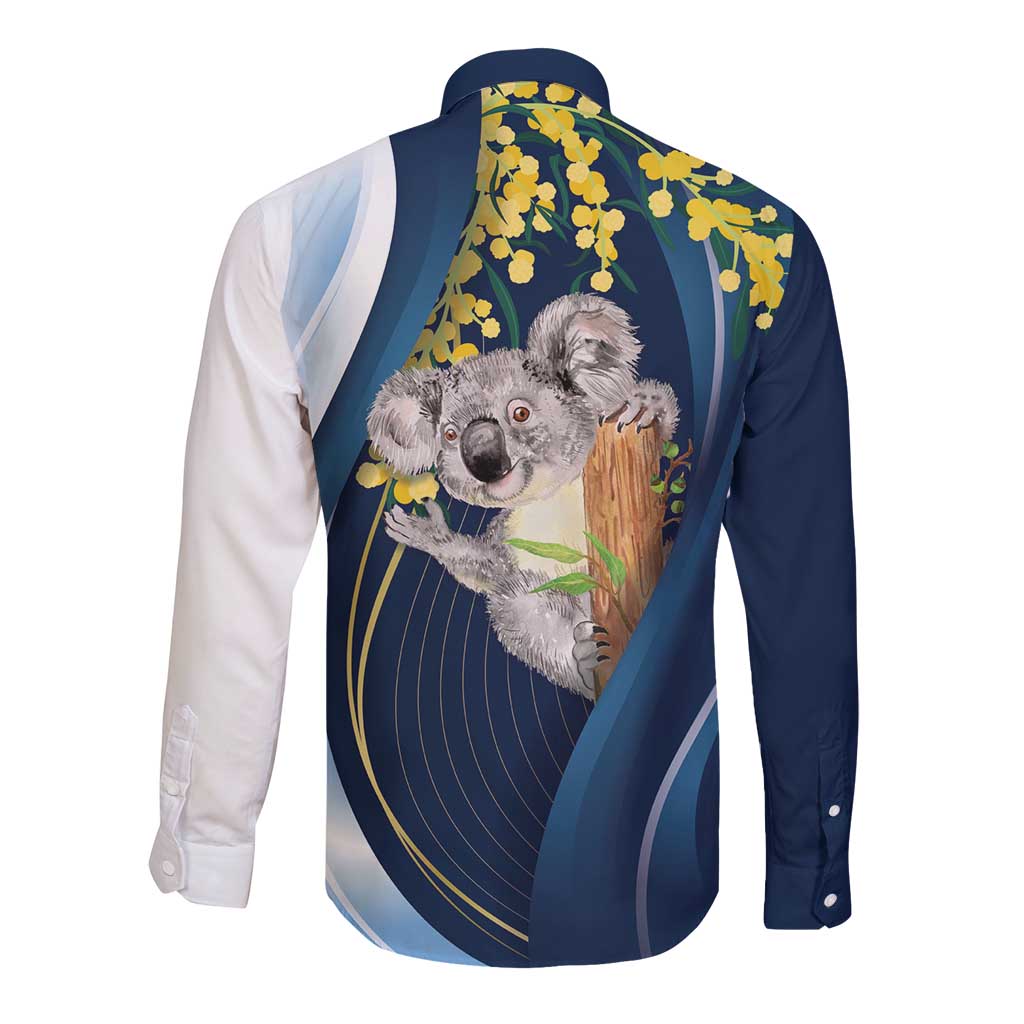 Australia Day Long Sleeve Button Shirt Koala Blue Modern Vibe - Vibe Hoodie Shop