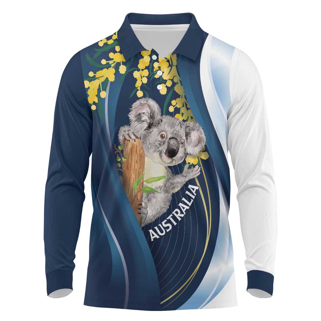 Australia Day Long Sleeve Polo Shirt Koala Blue Modern Vibe