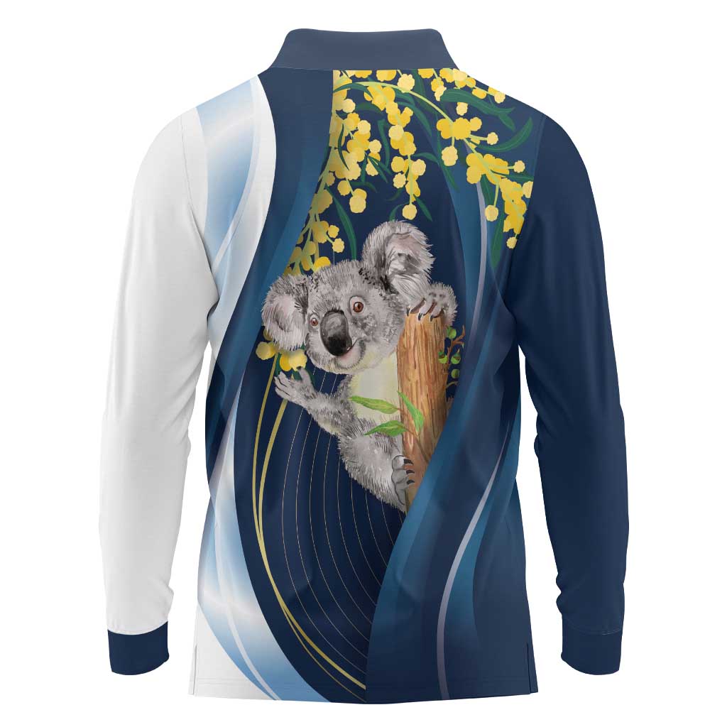 Australia Day Long Sleeve Polo Shirt Koala Blue Modern Vibe