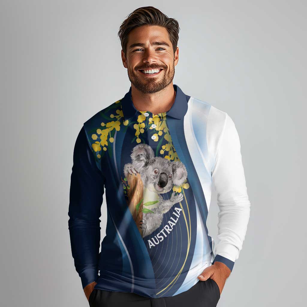 Australia Day Long Sleeve Polo Shirt Koala Blue Modern Vibe