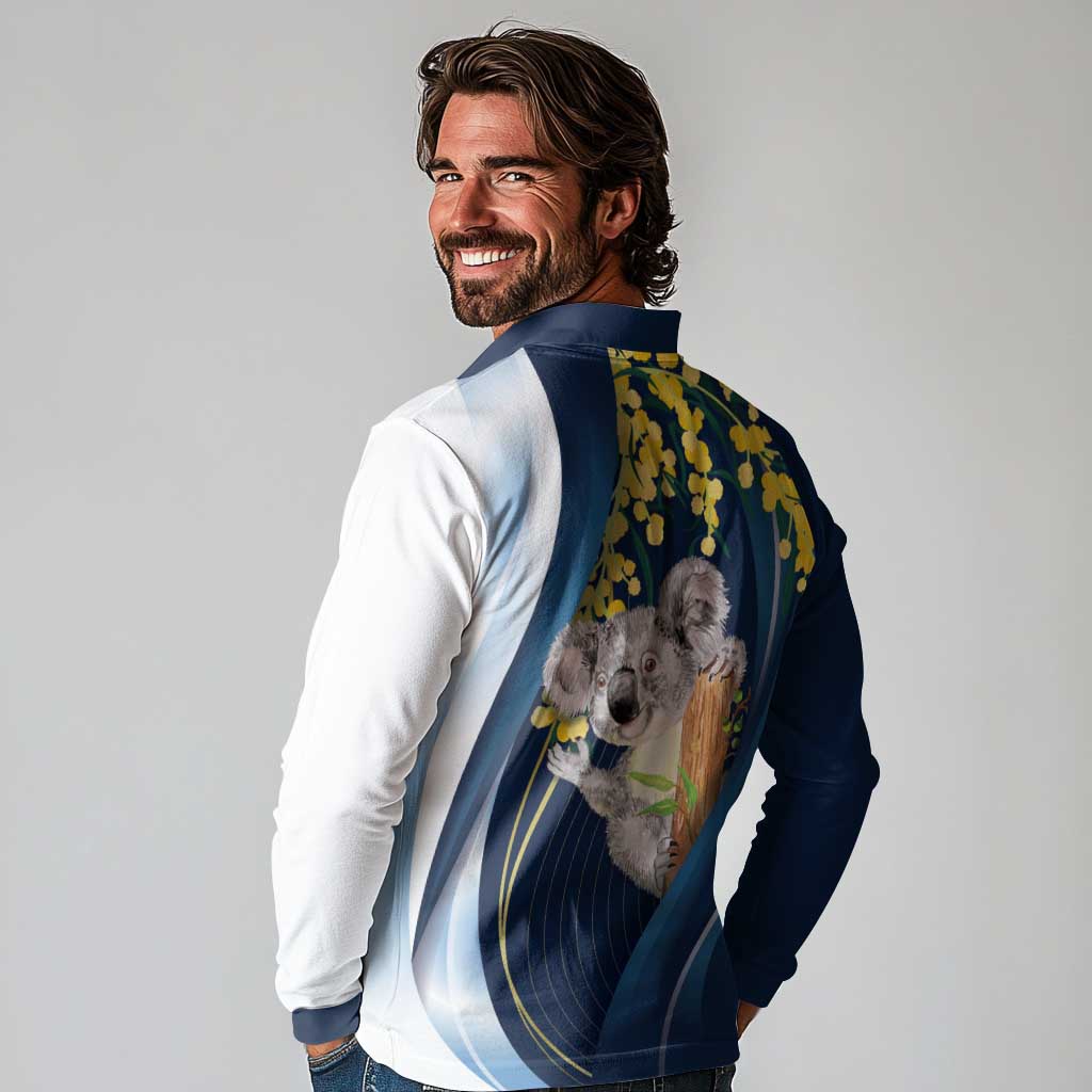 Australia Day Long Sleeve Polo Shirt Koala Blue Modern Vibe