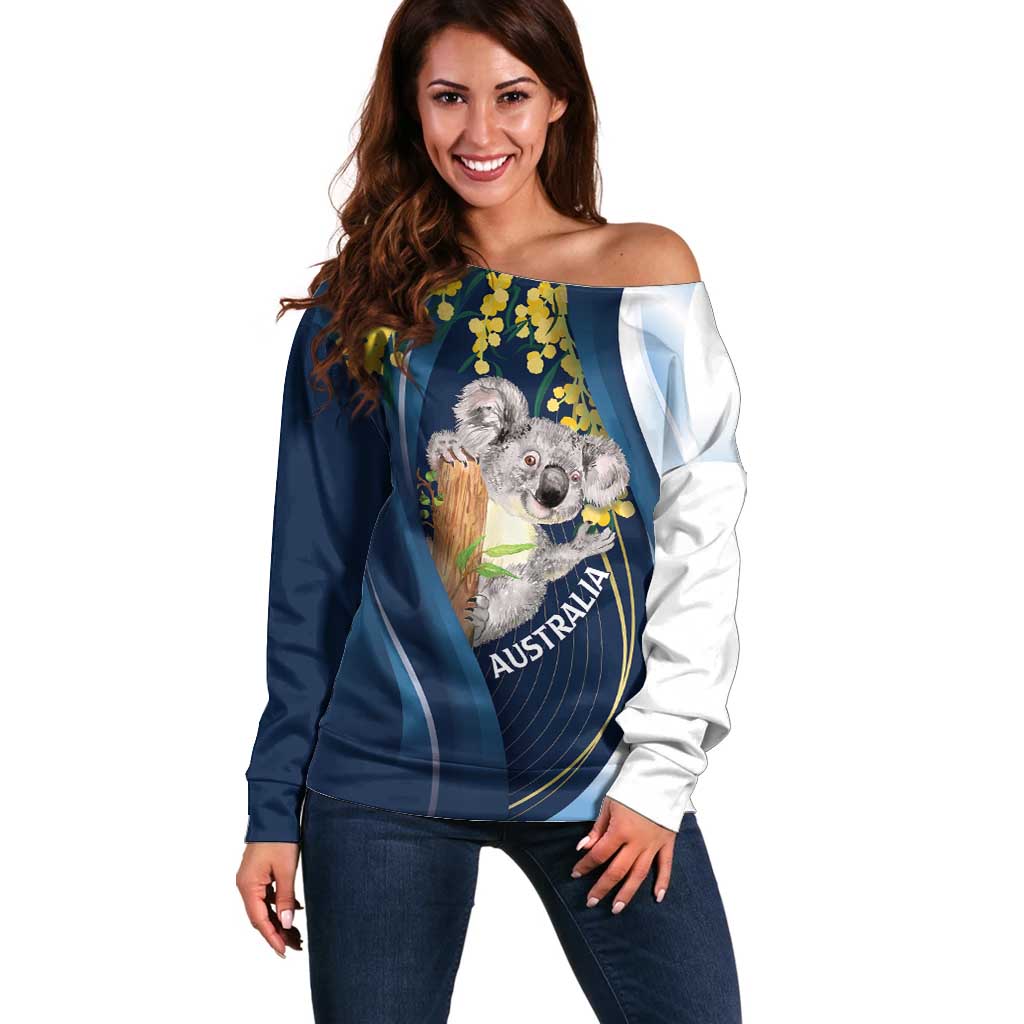 Australia Day Off Shoulder Sweater Koala Blue Modern Vibe - Vibe Hoodie Shop