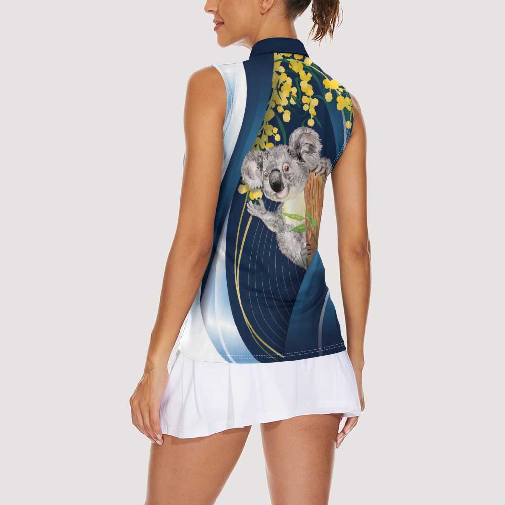 Australia Day Women Sleeveless Polo Shirt Koala Blue Modern Vibe