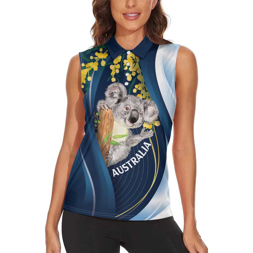 Australia Day Women Sleeveless Polo Shirt Koala Blue Modern Vibe