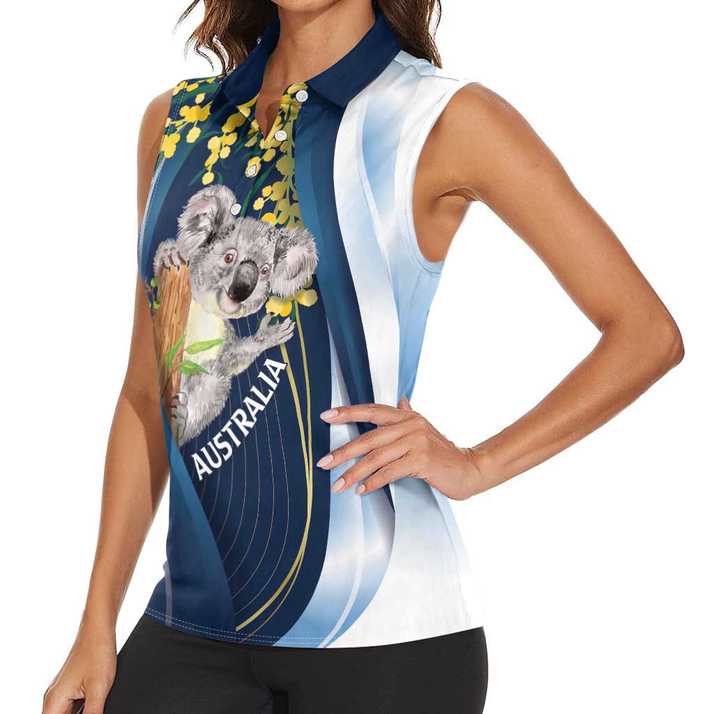 Australia Day Women Sleeveless Polo Shirt Koala Blue Modern Vibe