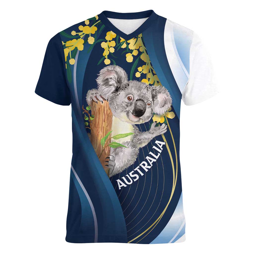 Australia Day Women V-Neck T-Shirt Koala Blue Modern Vibe - Vibe Hoodie Shop