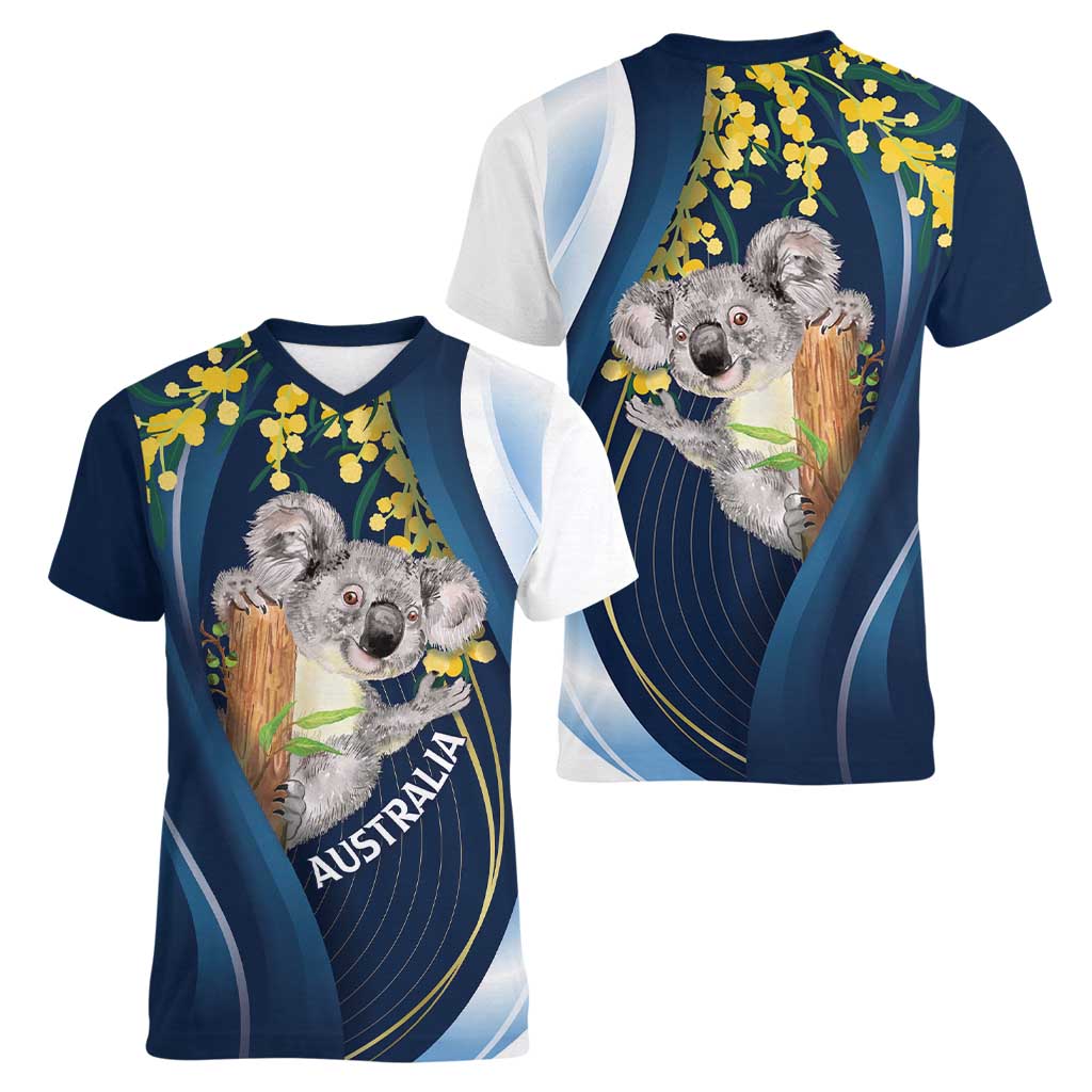 Australia Day Women V-Neck T-Shirt Koala Blue Modern Vibe - Vibe Hoodie Shop