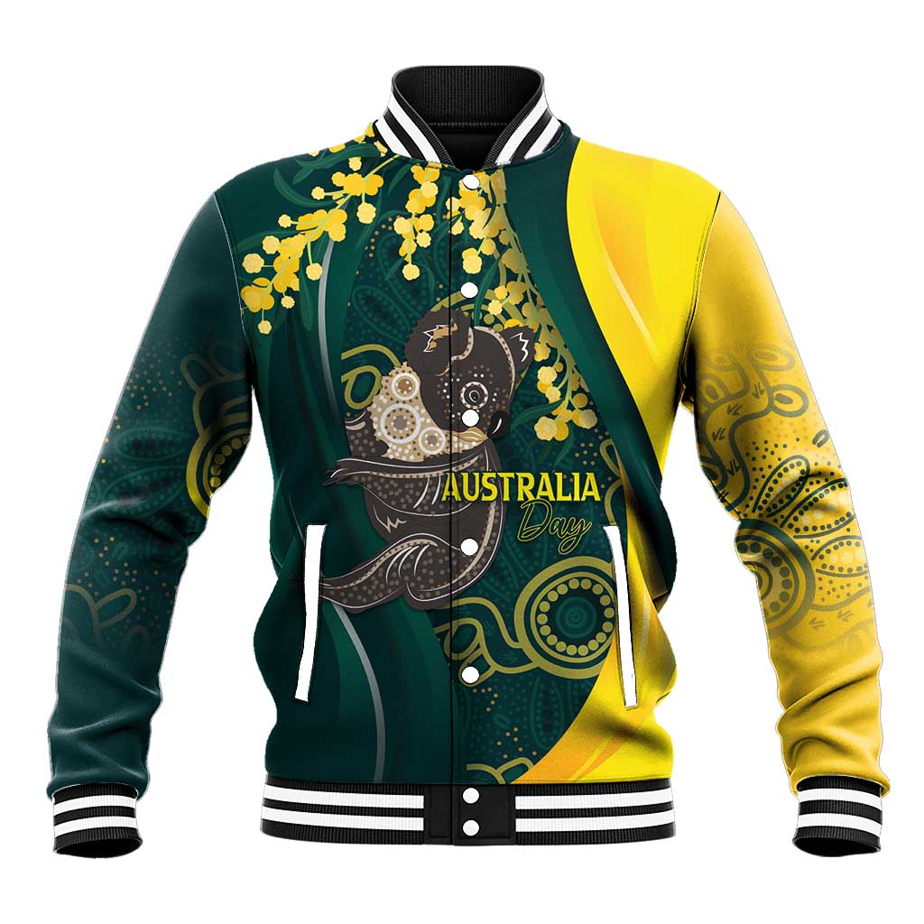 Australia Day Baseball Jacket Koala Aboriginal Art - Vibe Hoodie Shop