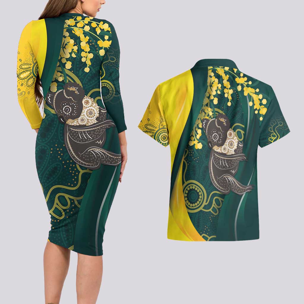 Australia Day Couples Matching Long Sleeve Bodycon Dress and Hawaiian Shirt Koala Aboriginal Art