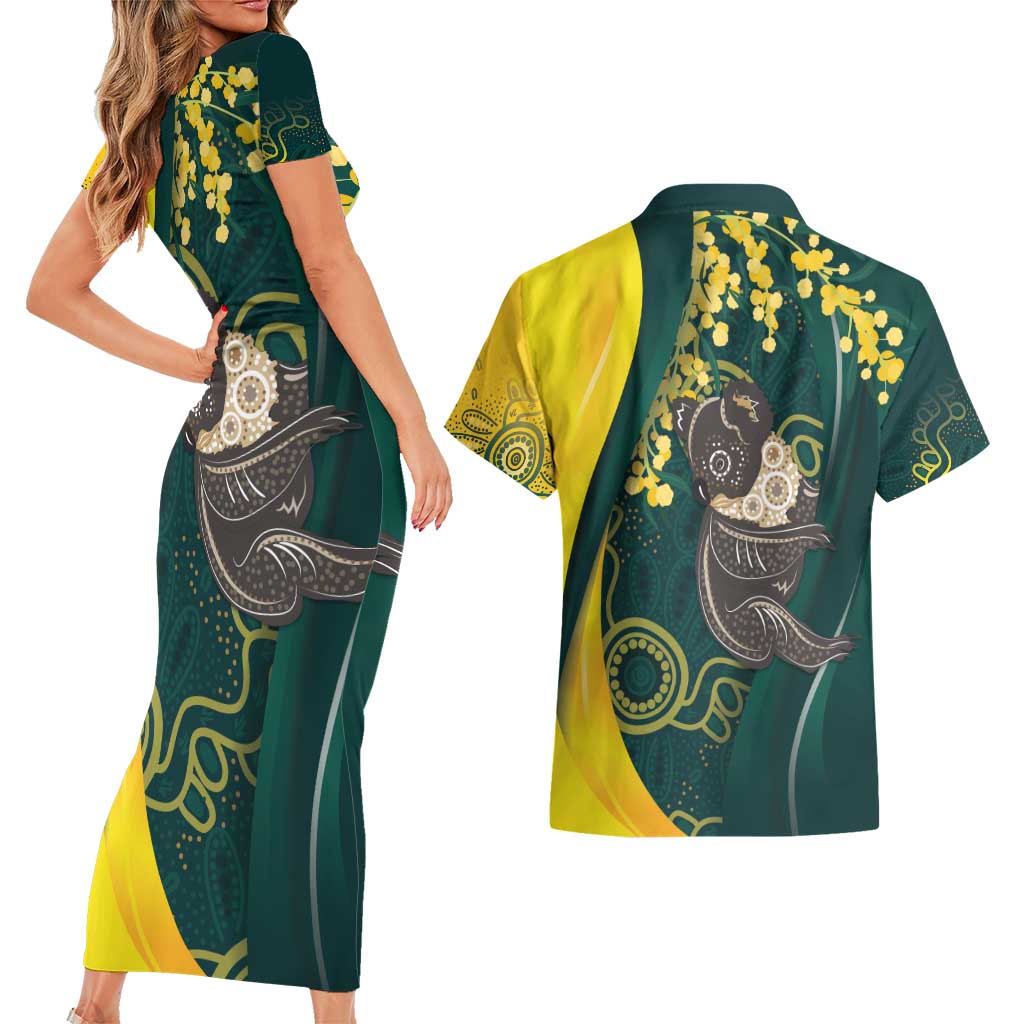 Australia Day Couples Matching Short Sleeve Bodycon Dress and Hawaiian Shirt Koala Aboriginal Art