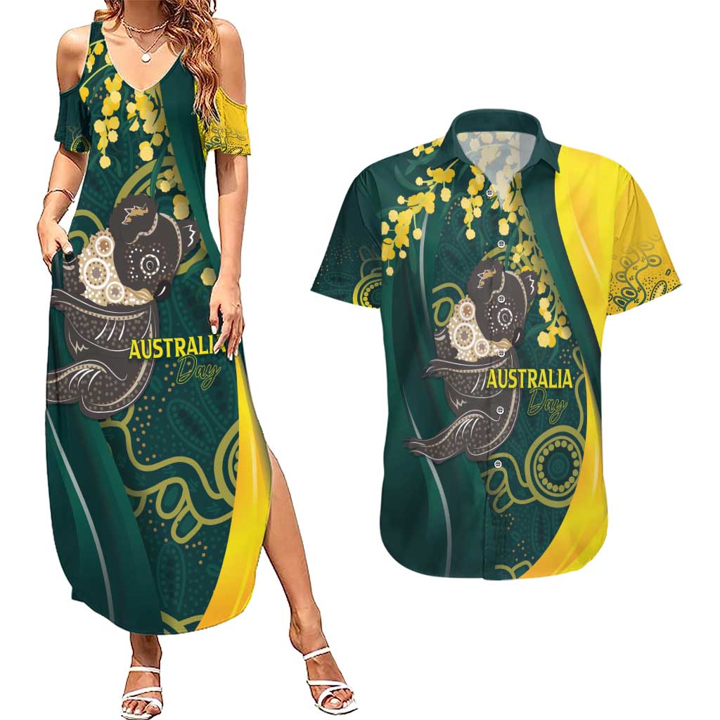 Australia Day Couples Matching Summer Maxi Dress and Hawaiian Shirt Koala Aboriginal Art