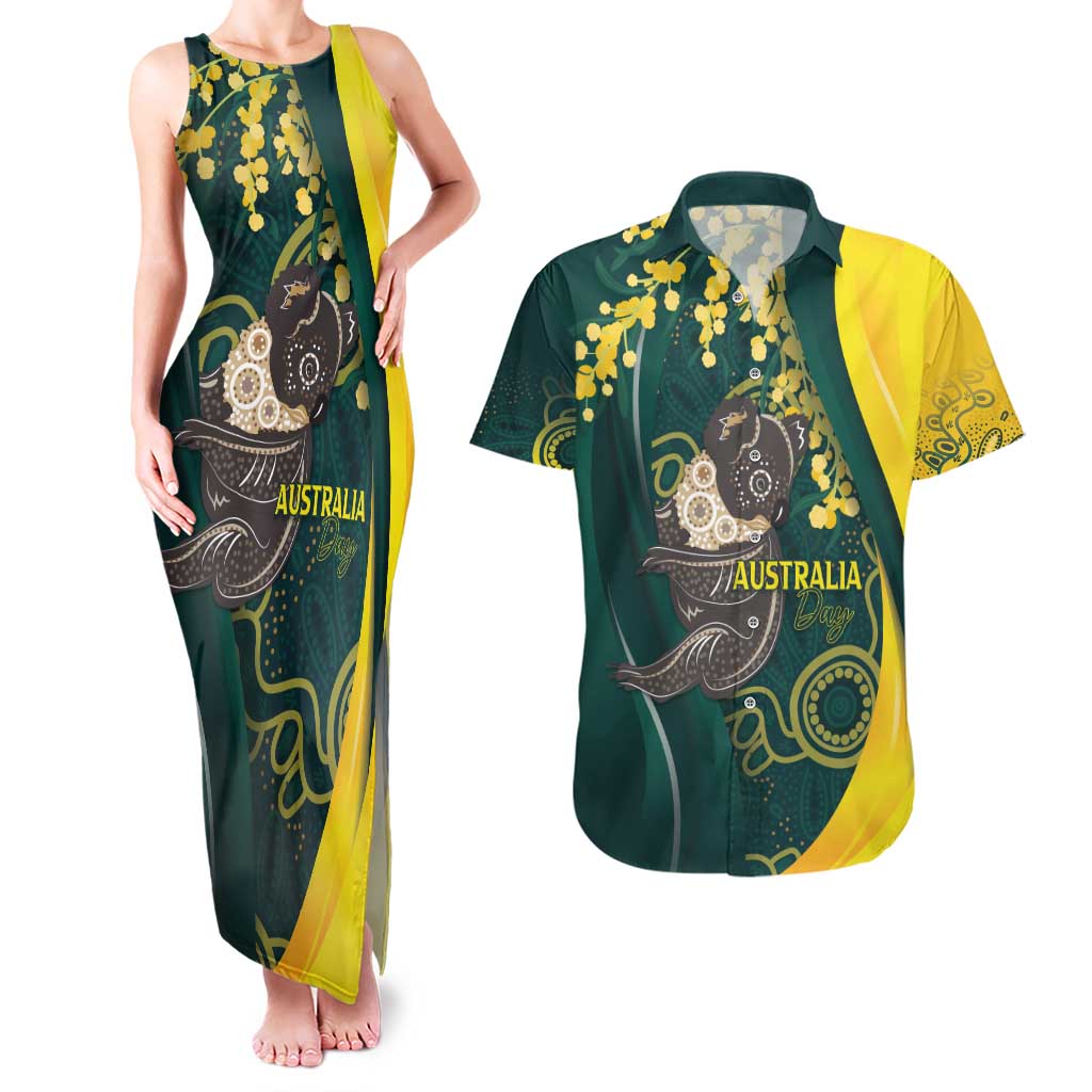 Australia Day Couples Matching Tank Maxi Dress and Hawaiian Shirt Koala Aboriginal Art