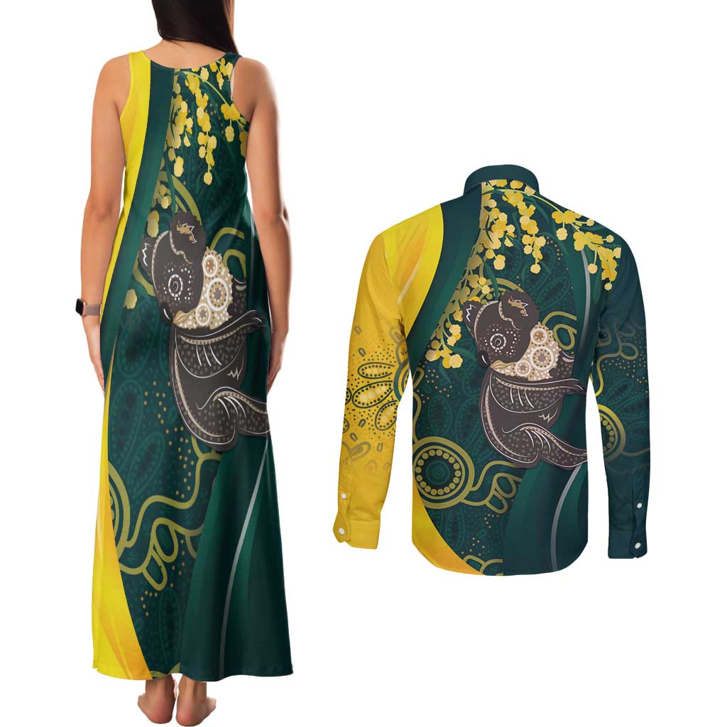 Australia Day Couples Matching Tank Maxi Dress and Long Sleeve Button Shirt Koala Aboriginal Art