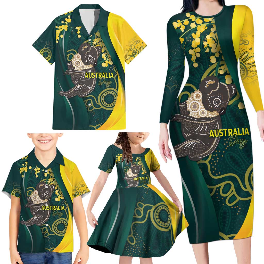 Australia Day Family Matching Long Sleeve Bodycon Dress and Hawaiian Shirt Koala Aboriginal Art