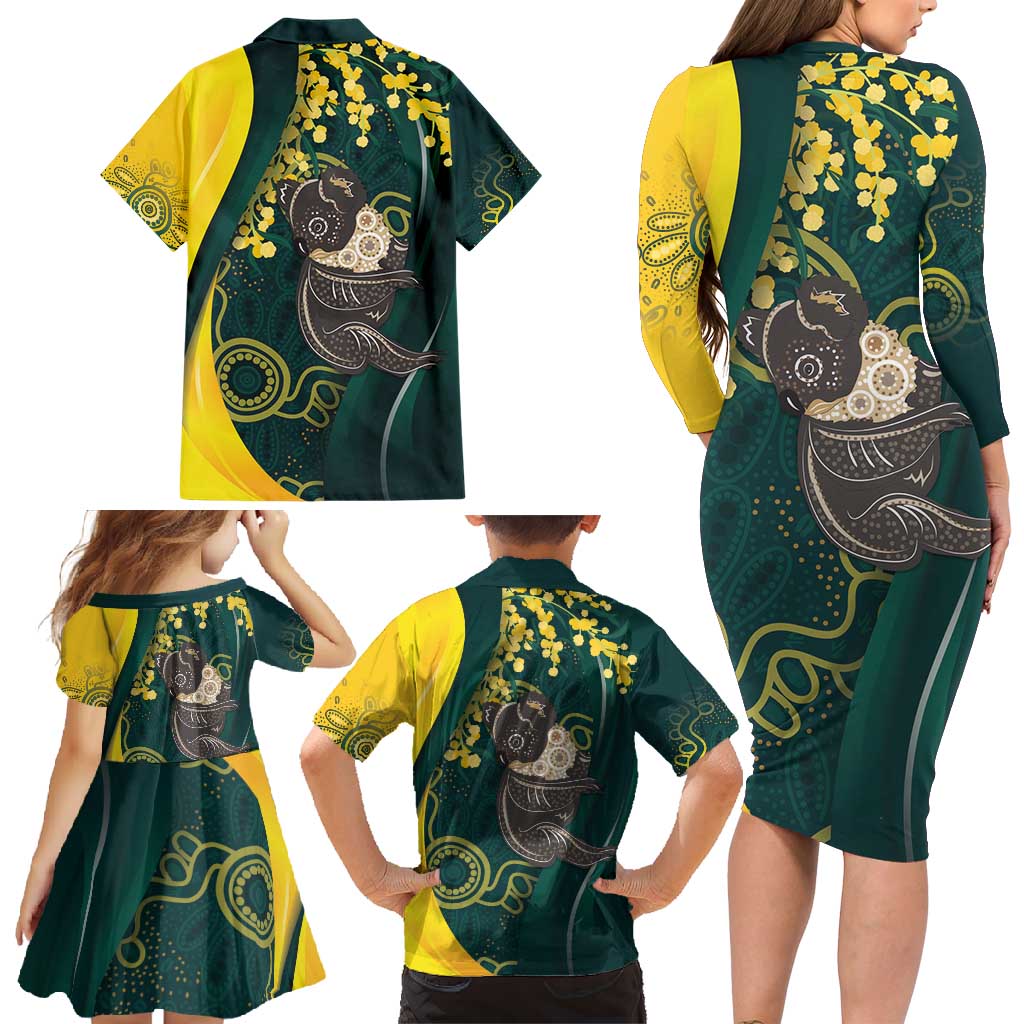 Australia Day Family Matching Long Sleeve Bodycon Dress and Hawaiian Shirt Koala Aboriginal Art