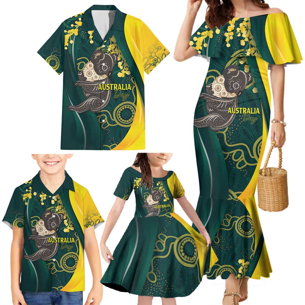 Australia Day Family Matching Mermaid Dress and Hawaiian Shirt Koala Aboriginal Art