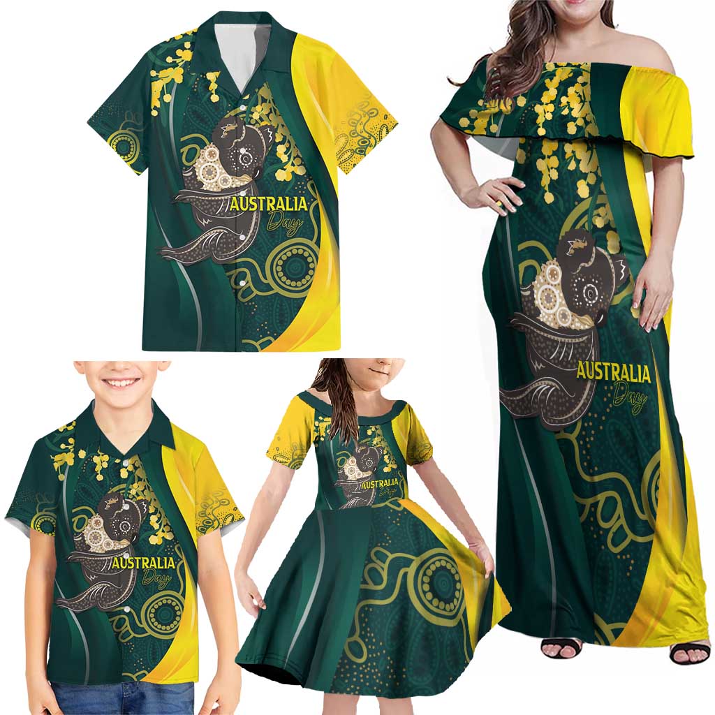 Australia Day Family Matching Off Shoulder Maxi Dress and Hawaiian Shirt Koala Aboriginal Art