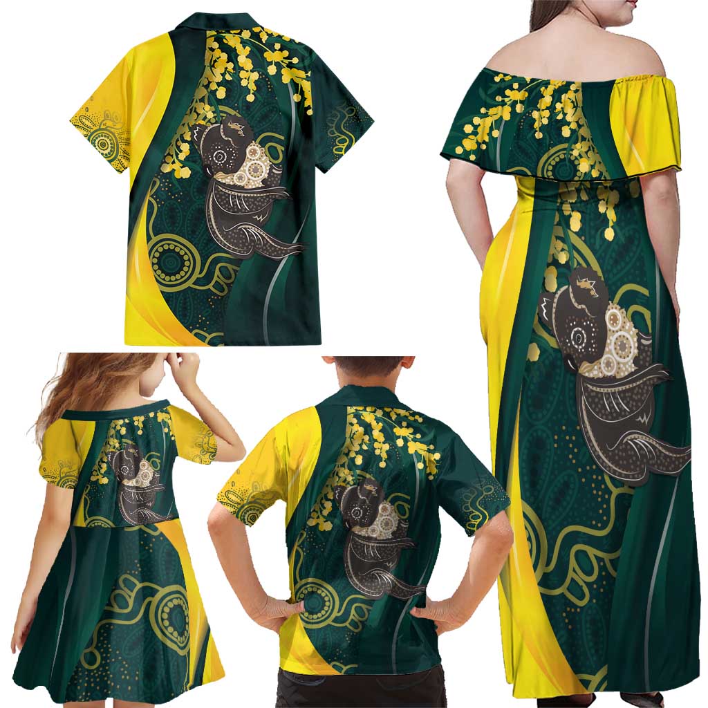 Australia Day Family Matching Off Shoulder Maxi Dress and Hawaiian Shirt Koala Aboriginal Art