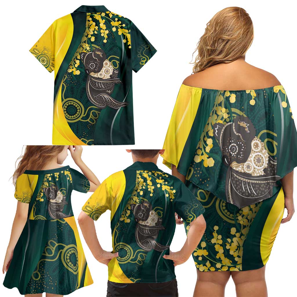 Australia Day Family Matching Off Shoulder Short Dress and Hawaiian Shirt Koala Aboriginal Art