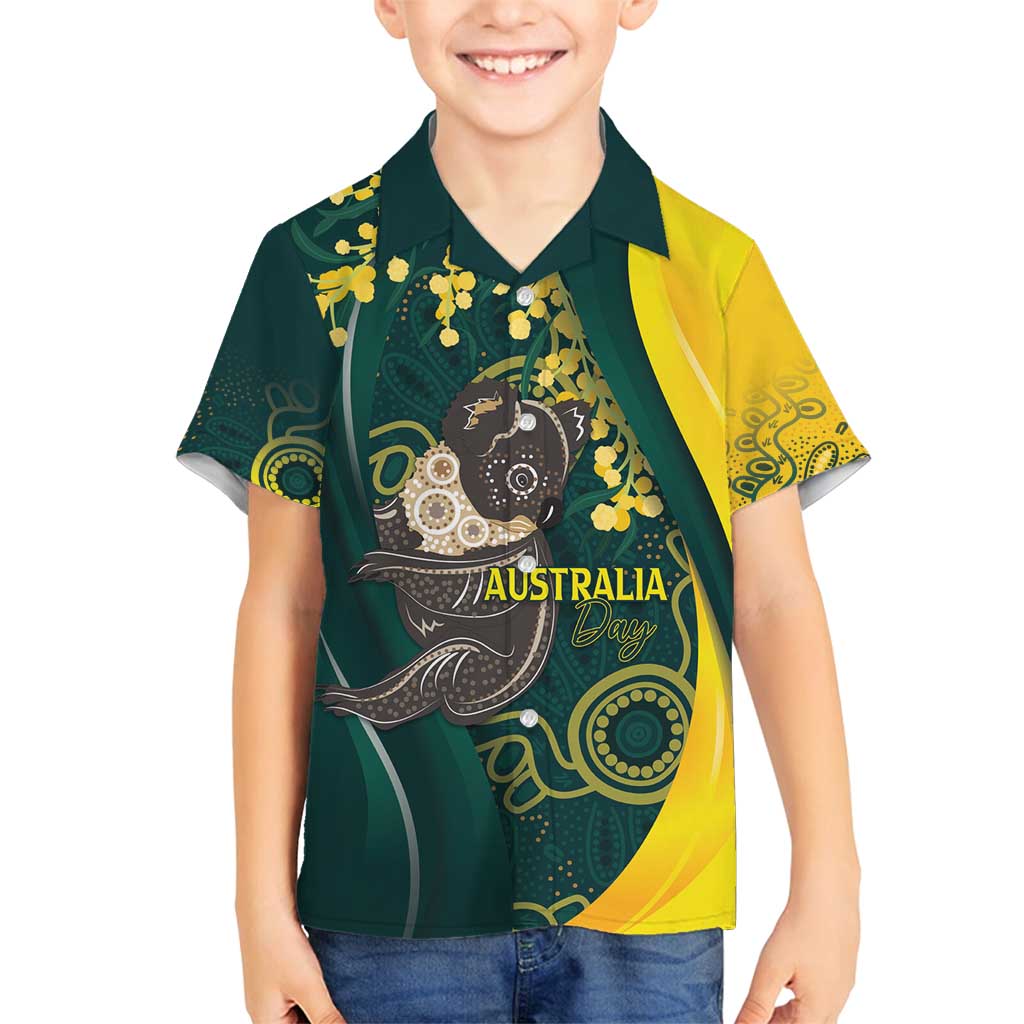 Australia Day Family Matching Off Shoulder Short Dress and Hawaiian Shirt Koala Aboriginal Art