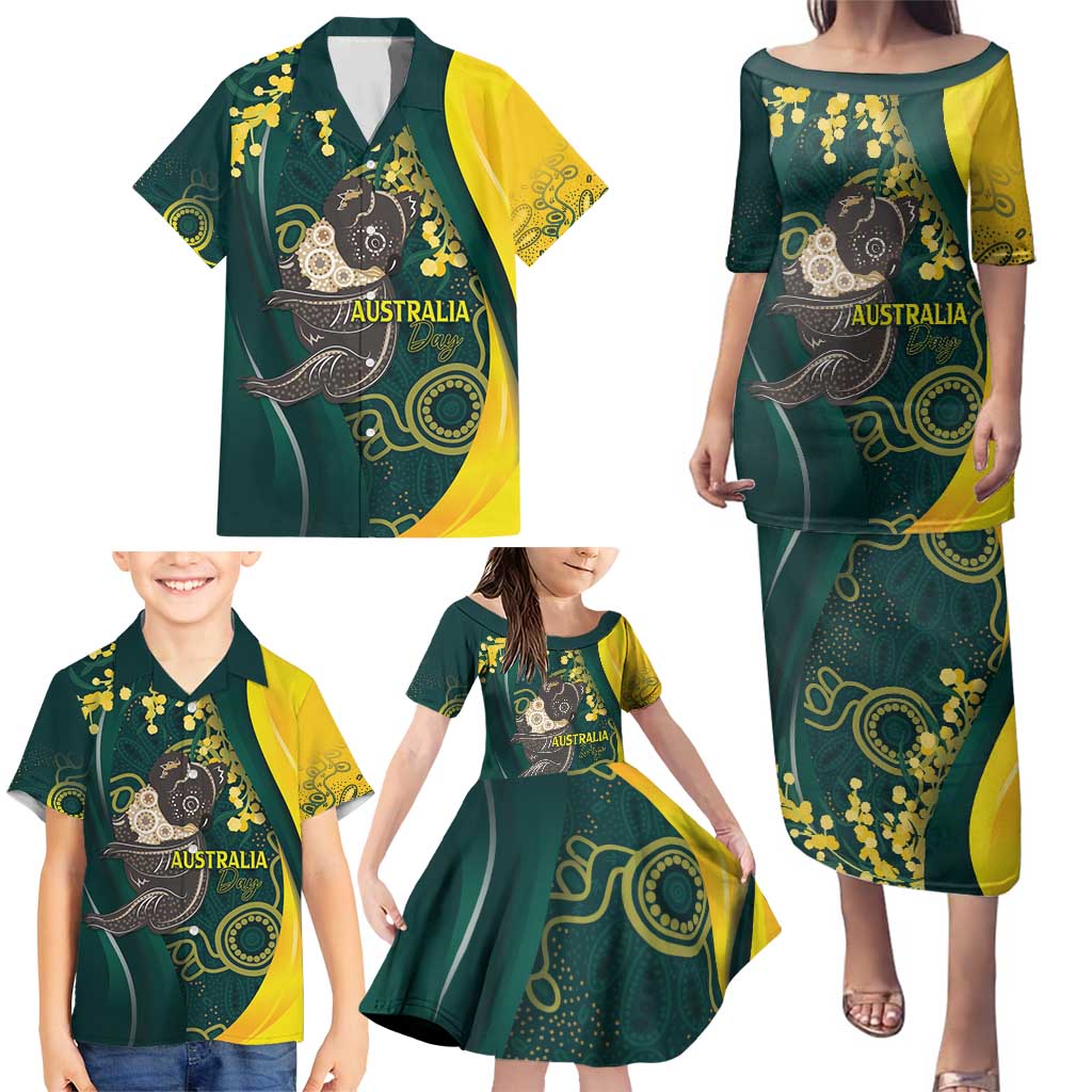 Australia Day Family Matching Puletasi and Hawaiian Shirt Koala Aboriginal Art