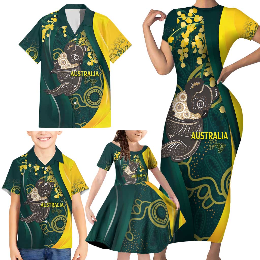 Australia Day Family Matching Short Sleeve Bodycon Dress and Hawaiian Shirt Koala Aboriginal Art