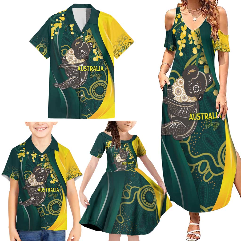 Australia Day Family Matching Summer Maxi Dress and Hawaiian Shirt Koala Aboriginal Art