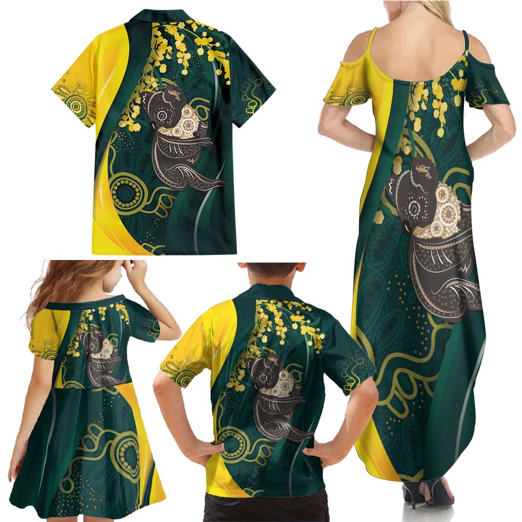 Australia Day Family Matching Summer Maxi Dress and Hawaiian Shirt Koala Aboriginal Art