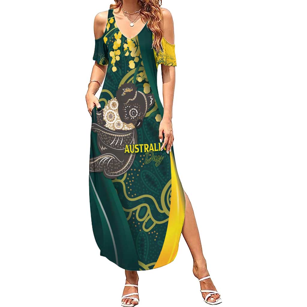 Australia Day Family Matching Summer Maxi Dress and Hawaiian Shirt Koala Aboriginal Art