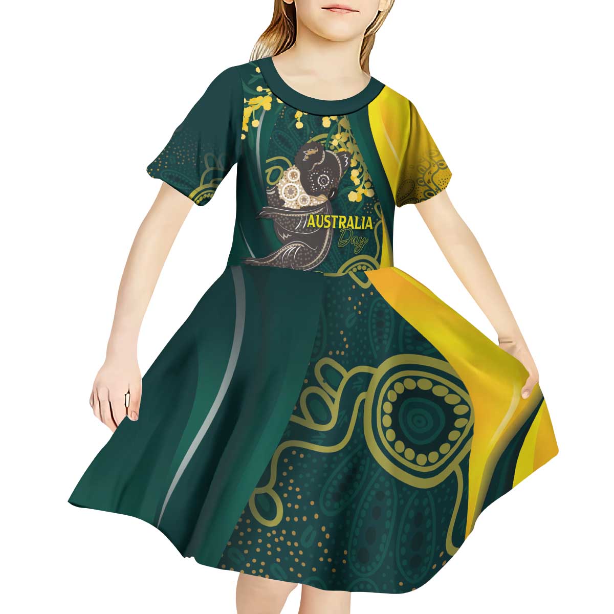 Australia Day Kid Short Sleeve Dress Koala Aboriginal Art - Vibe Hoodie Shop