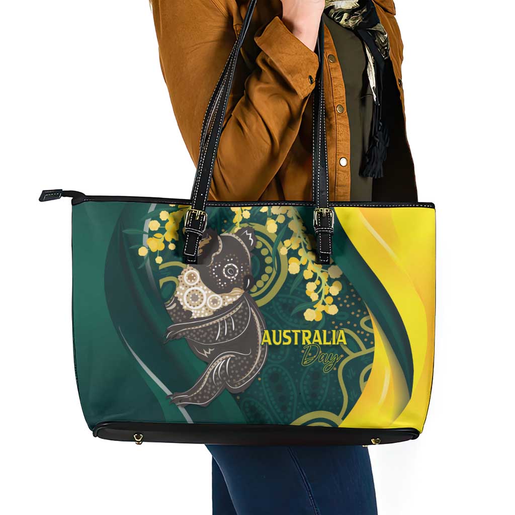 Australia Day Leather Tote Bag Koala Aboriginal Art