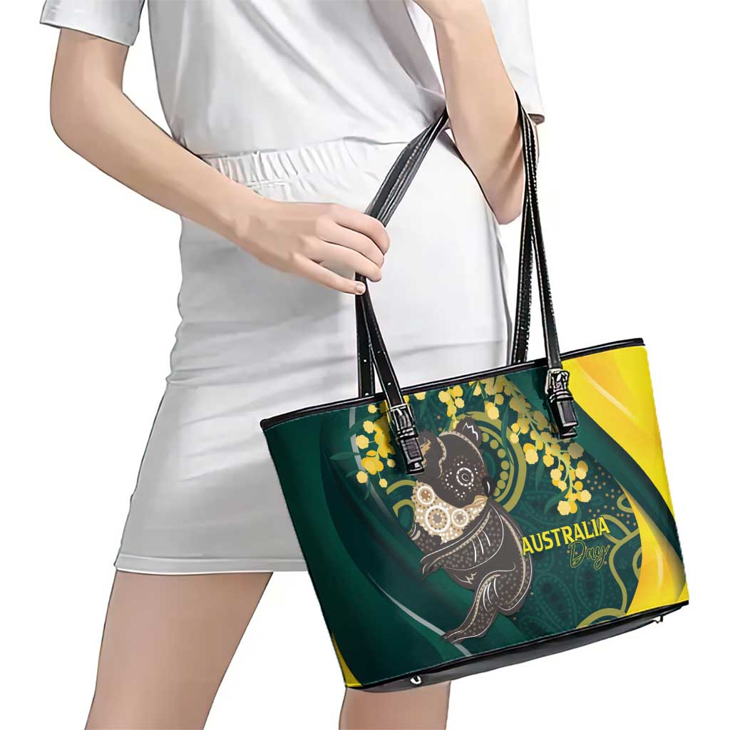 Australia Day Leather Tote Bag Koala Aboriginal Art