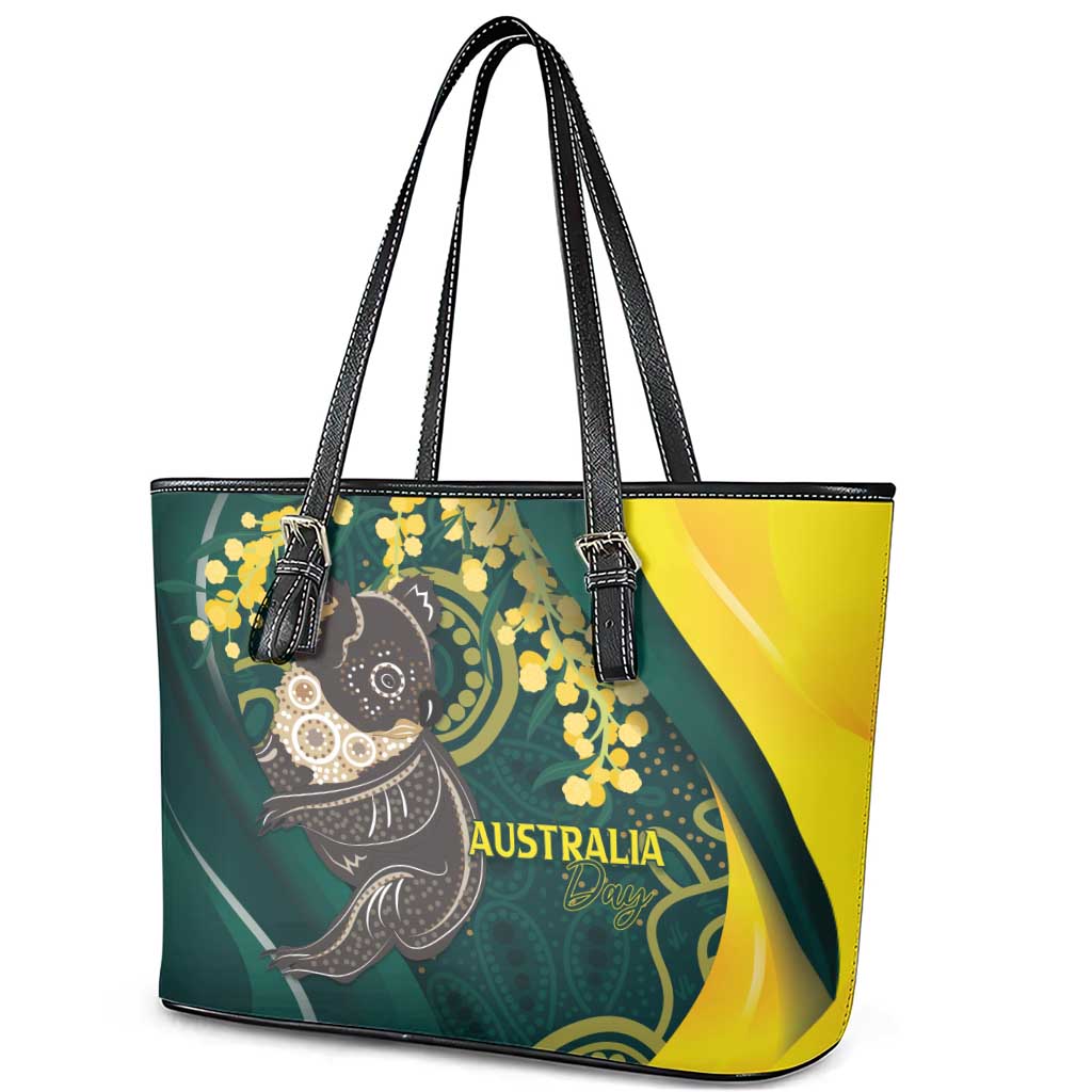 Australia Day Leather Tote Bag Koala Aboriginal Art