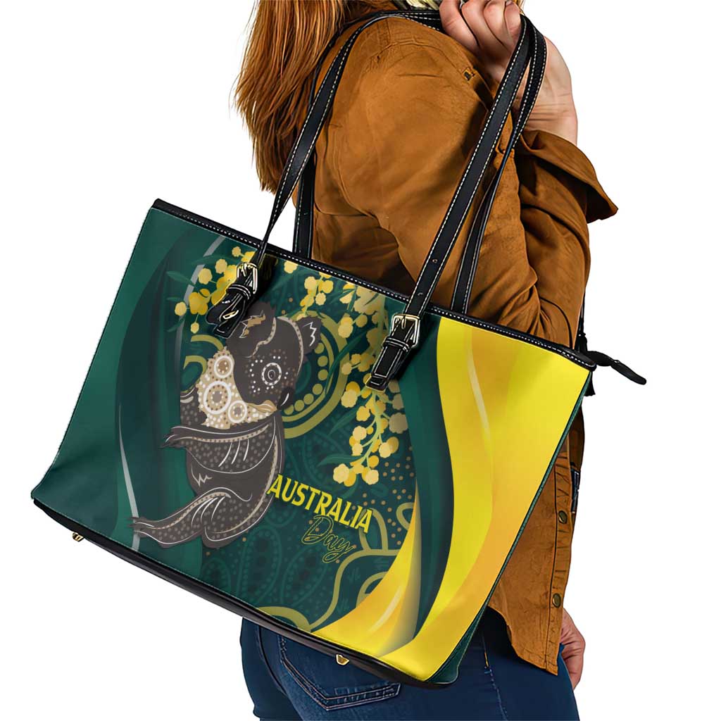 Australia Day Leather Tote Bag Koala Aboriginal Art