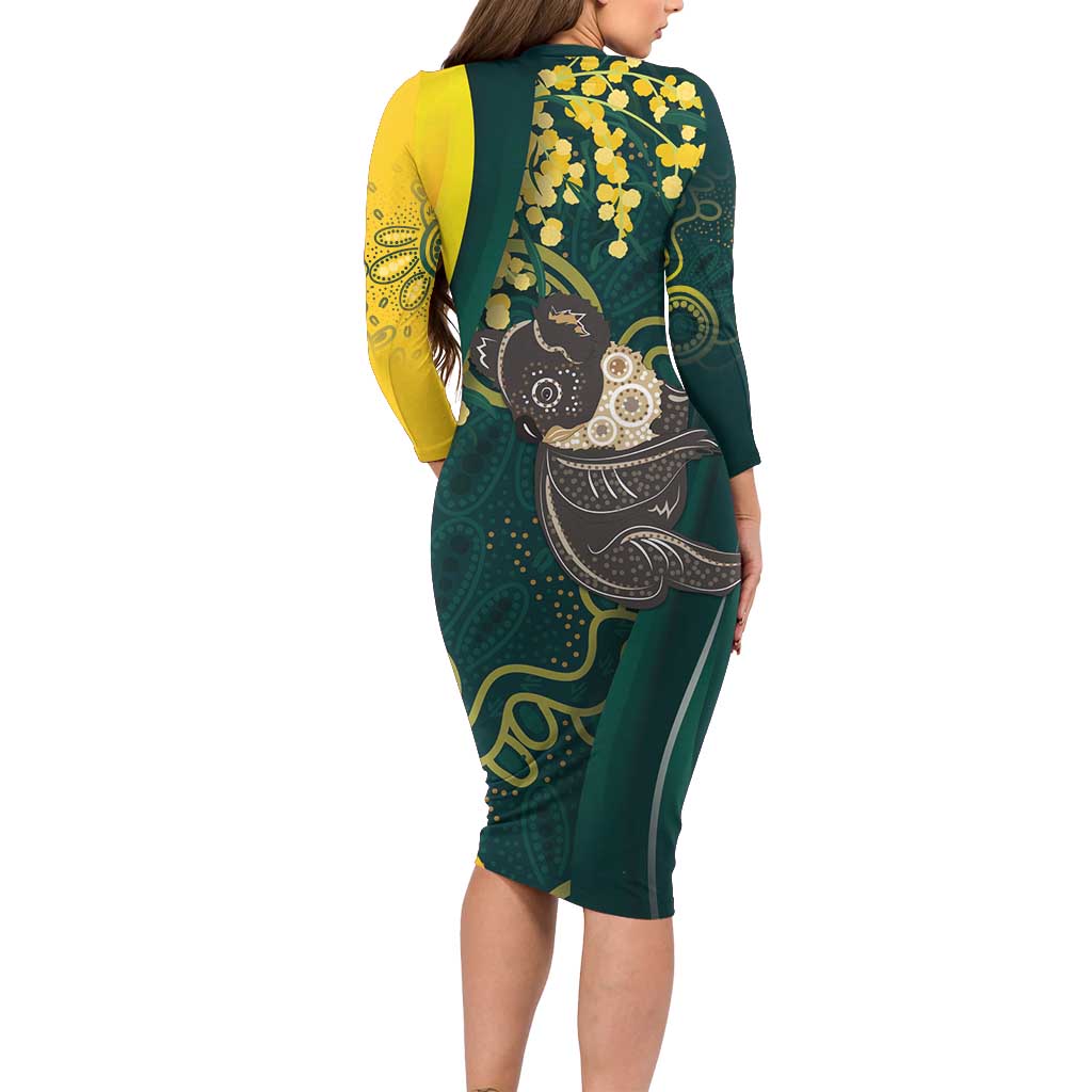 Australia Day Long Sleeve Bodycon Dress Koala Aboriginal Art