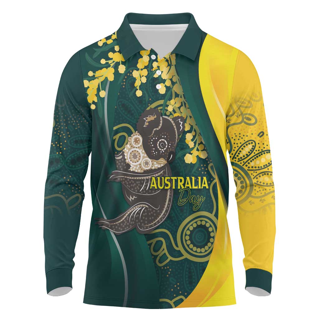 Australia Day Long Sleeve Polo Shirt Koala Aboriginal Art