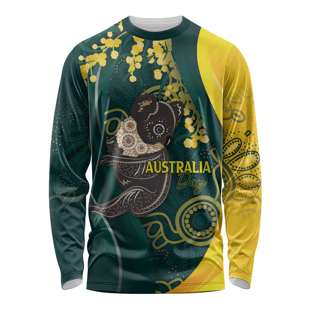 Australia Day Long Sleeve Shirt Koala Aboriginal Art - Vibe Hoodie Shop