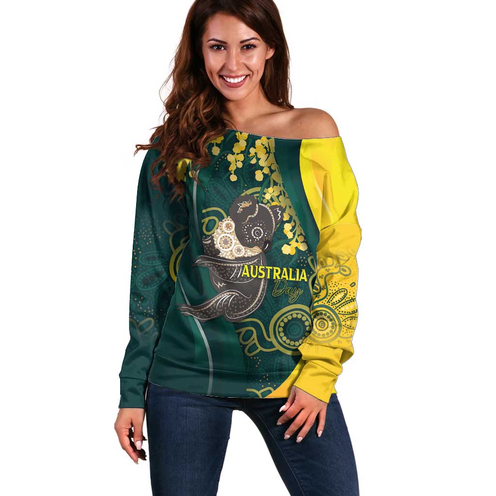 Australia Day Off Shoulder Sweater Koala Aboriginal Art - Vibe Hoodie Shop