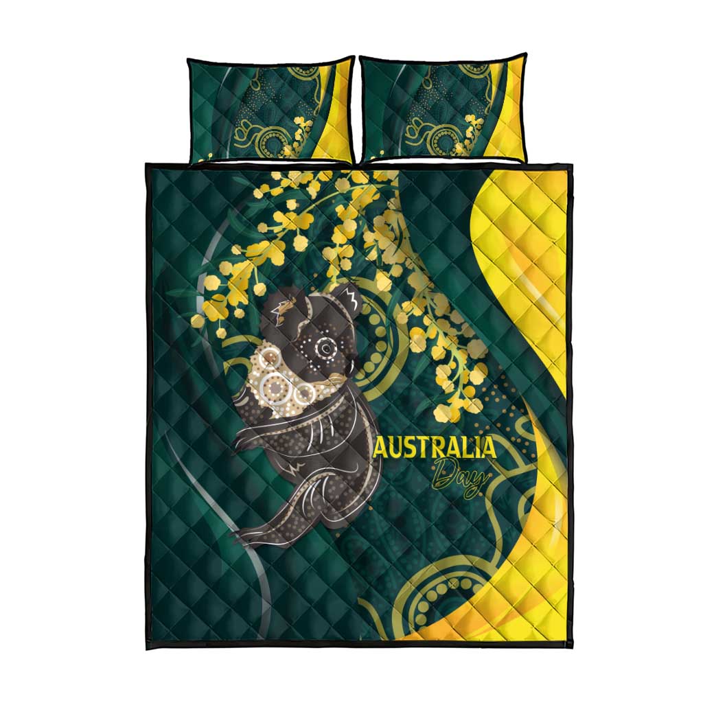 Australia Day Quilt Bed Set Koala Aboriginal Art - Vibe Hoodie Shop